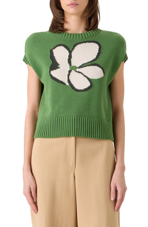Papercut Flower Intarsia Cotton Sweater
