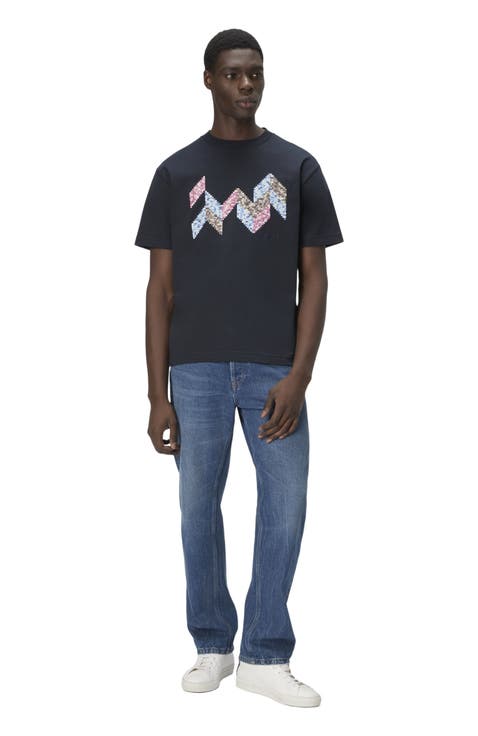Short Sleeve T-shirt With Flame Zigzag Insert And Logo