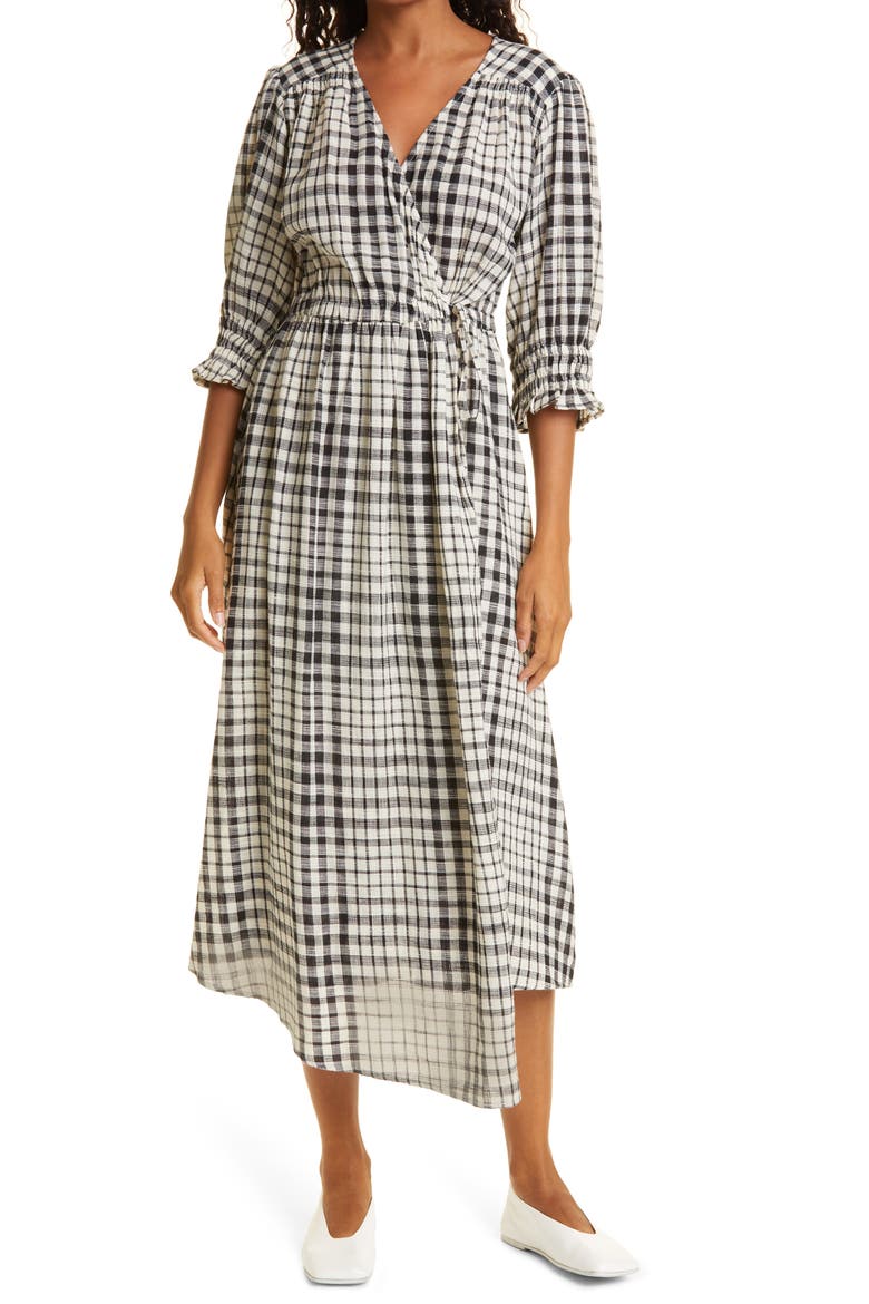 Lucinda Plaid Cotton Wrap Midi Dress, Main, color, PLAID