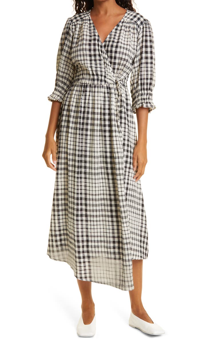 Apiece Apart Lucinda Plaid Cotton Wrap Midi Dress, Main, color, 