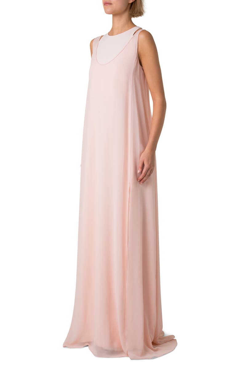 Akris Sleeveless Silk Crepe Gown with Silk Georgette Overlay, Alternate, color, Peach