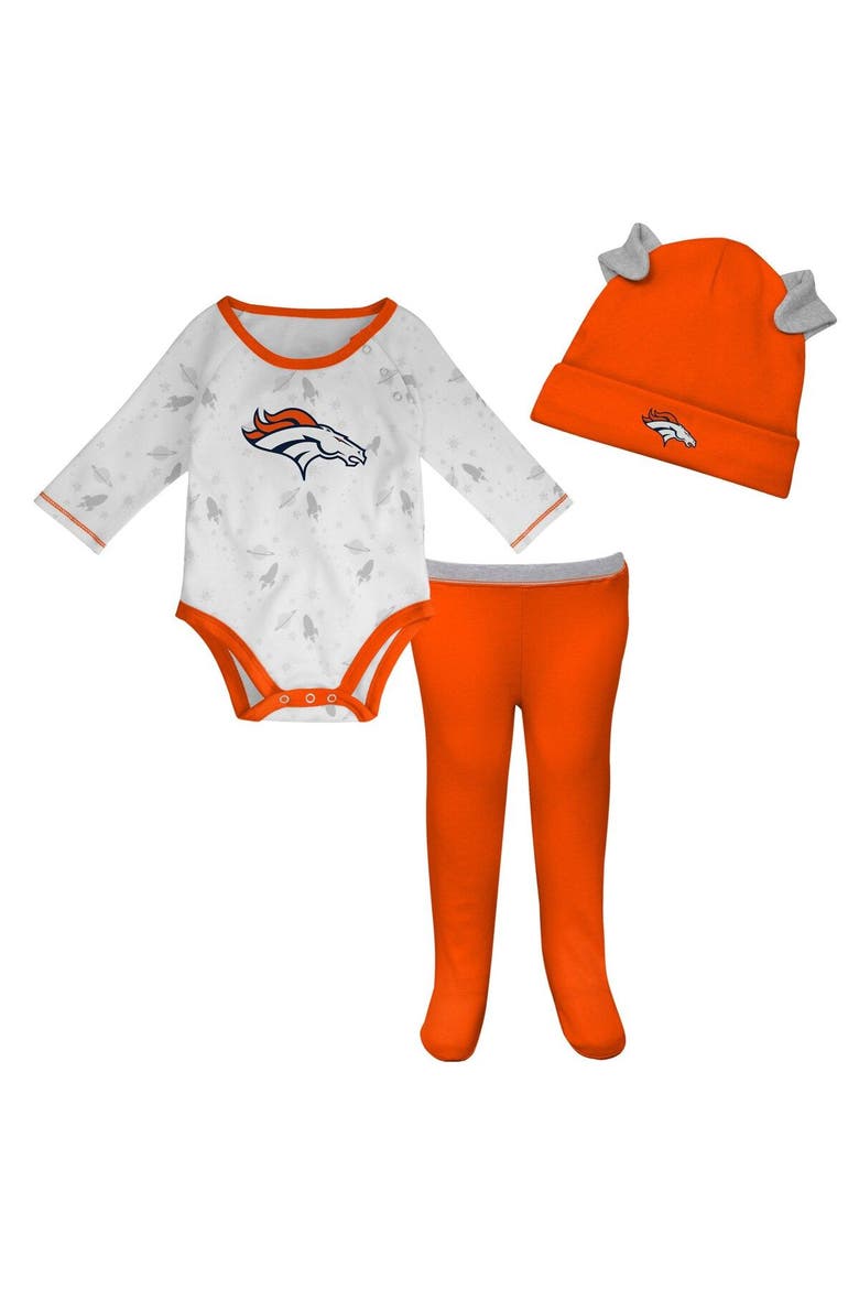 Newborn & Infant White/Orange Denver Broncos Dream Team Bodysuit Pants & Hat Set, Main, color, White
