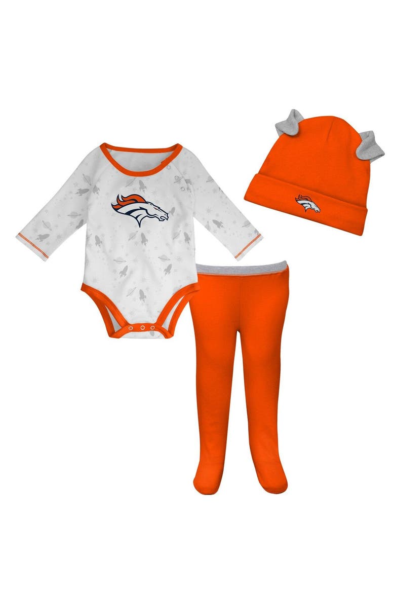 Outerstuff Newborn & Infant White/Orange Denver Broncos Dream Team Bodysuit Pants & Hat Set, Main, color, White