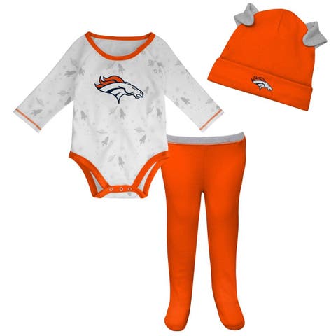 Newborn & Infant White/Orange Denver Broncos Dream Team Bodysuit Pants & Hat Set