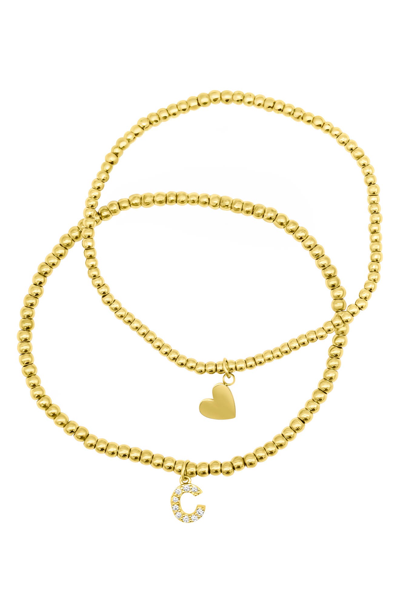 Adornia Initial & Heart 2-Pack Stretch Bracelets