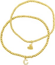 Adornia Initial & Heart 2-Pack Stretch Bracelets