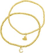 Adornia Initial & Heart 2-Pack Stretch Bracelets