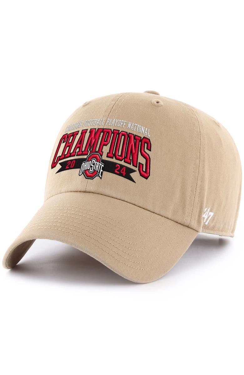 '47 Men's '47  Khaki Ohio State Buckeyes College Football Playoff 2024 National Champions Helmet Clean Up Adjustable Hat, Alternate, color, 