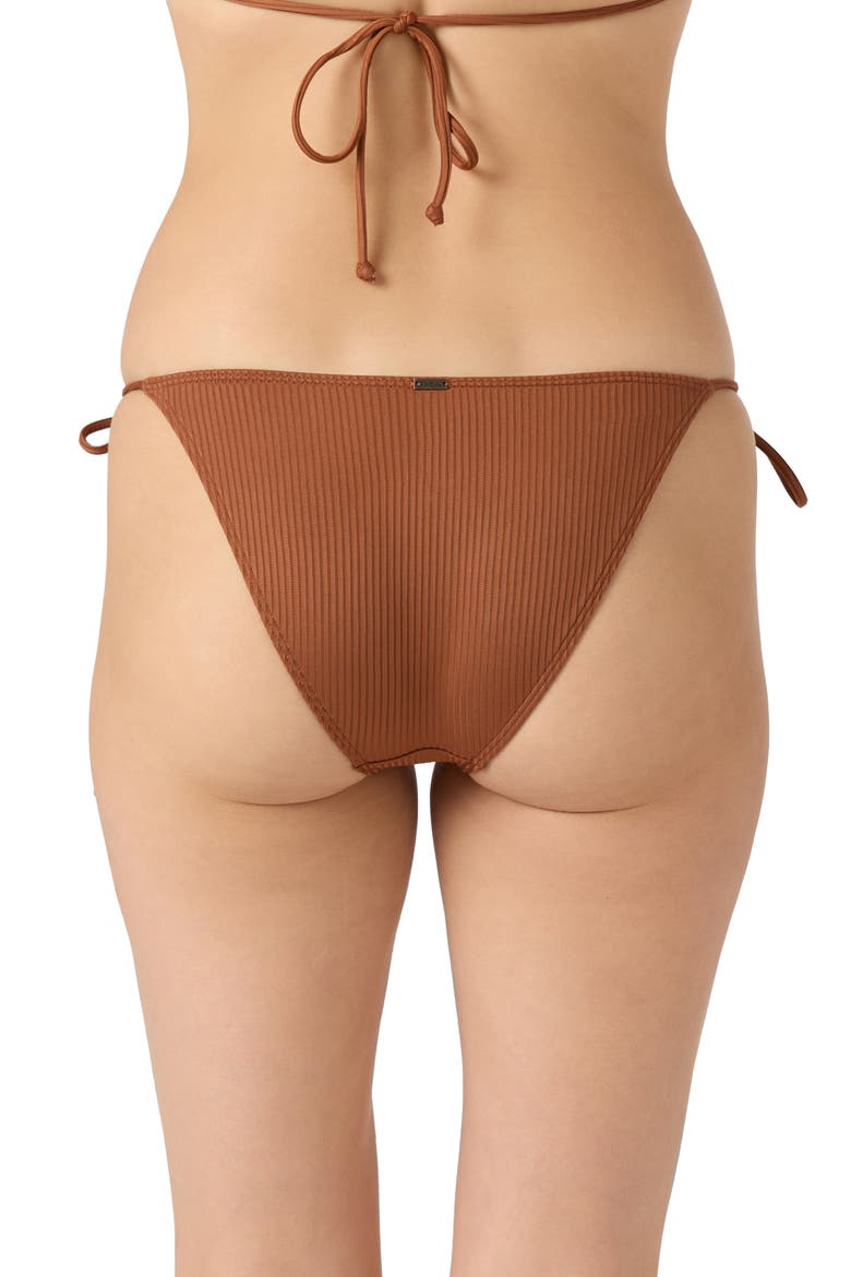 Saltwater Solids Maracas Rib Side Tie Bikini Bottoms, Alternate, color, RUSTIC BROWN