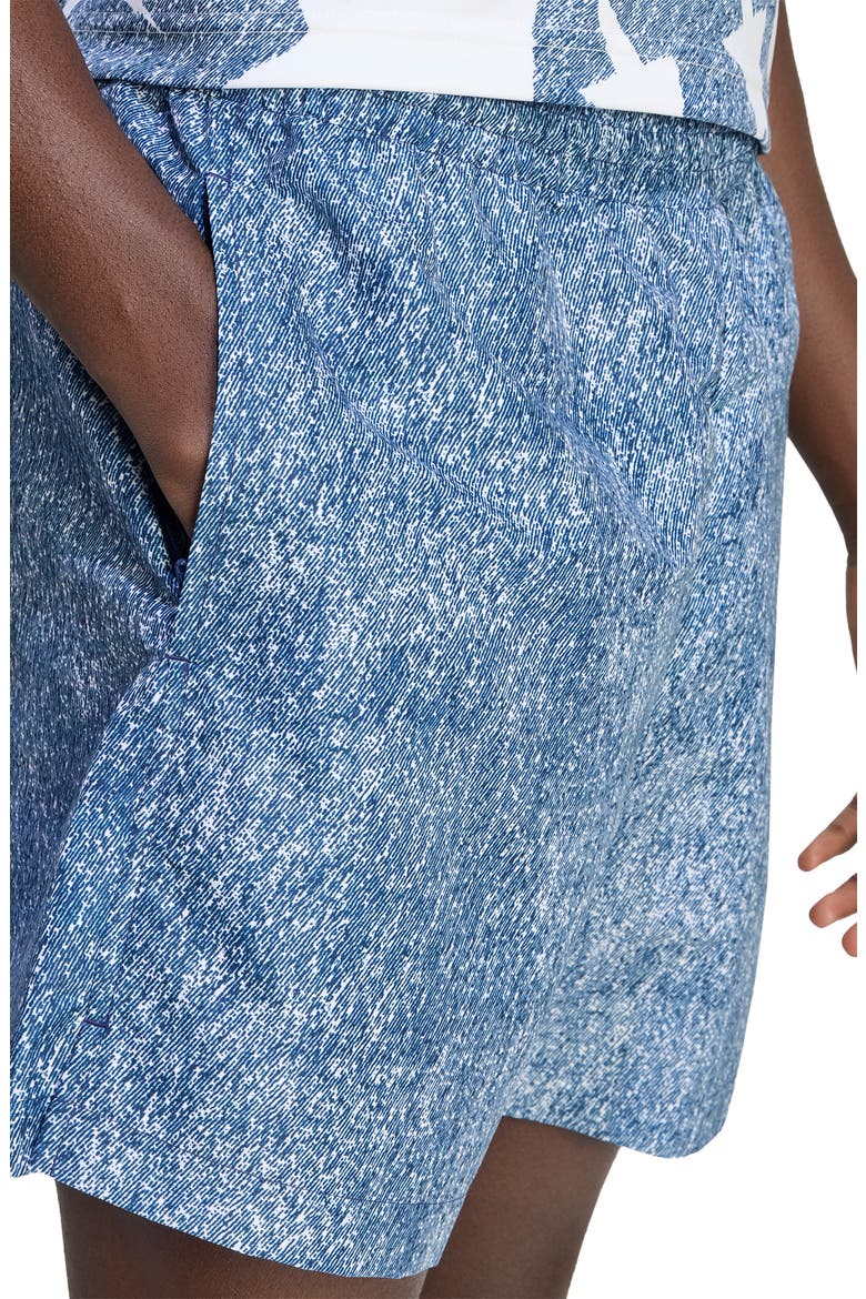 Denim Print Shorts, Alternate, color, WHITE/ DARK BLUE