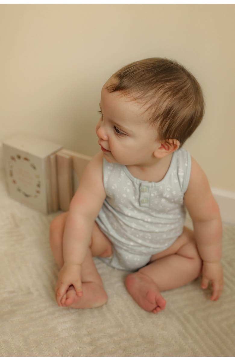 Little Fragile Cherry Leaf Modal Jersey Front Placket Romper, Alternate, color, Blue Mist