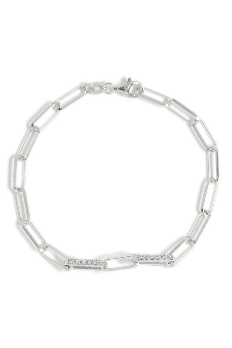 Diamond Paper Clip Chain Bracelet, Main, color, WHITE