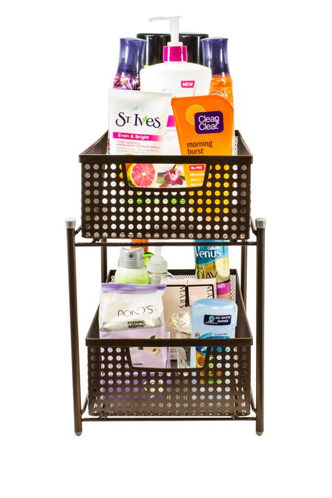 Brown 2 Tier Mesh Sliding Drawer Organizer Basket