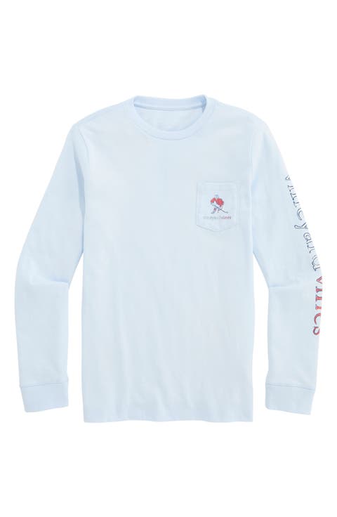 Kids' Hockey Outline Long Sleeve Cotton Graphic T-Shirt