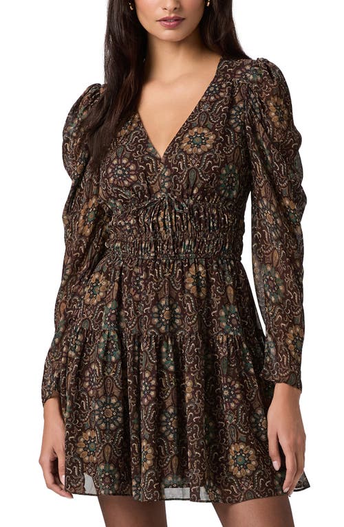 Paige Aries Print Long Sleeves Silk Minidress In Brown