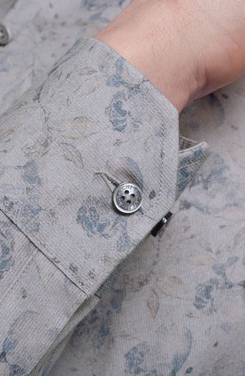 Bugatchi Julian Shaped Fit Floral Cotton Button-up Shirt In Gray