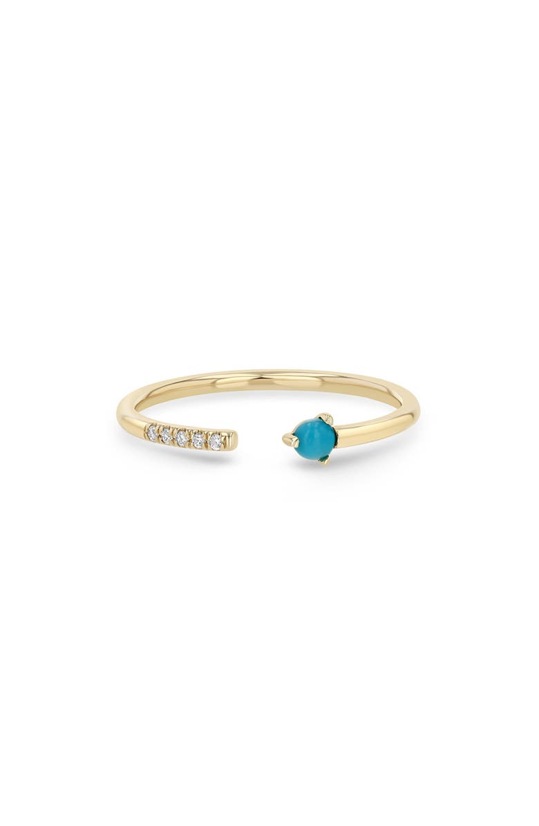 Zoë Chicco Turquoise & Pavé Diamond Open Ring, Main, color, 14K Yellow Gold