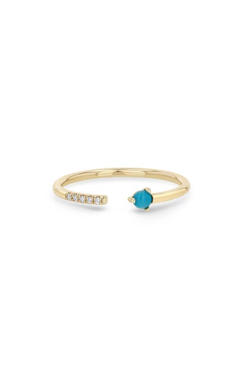 Turquoise & Pavé Diamond Open Ring