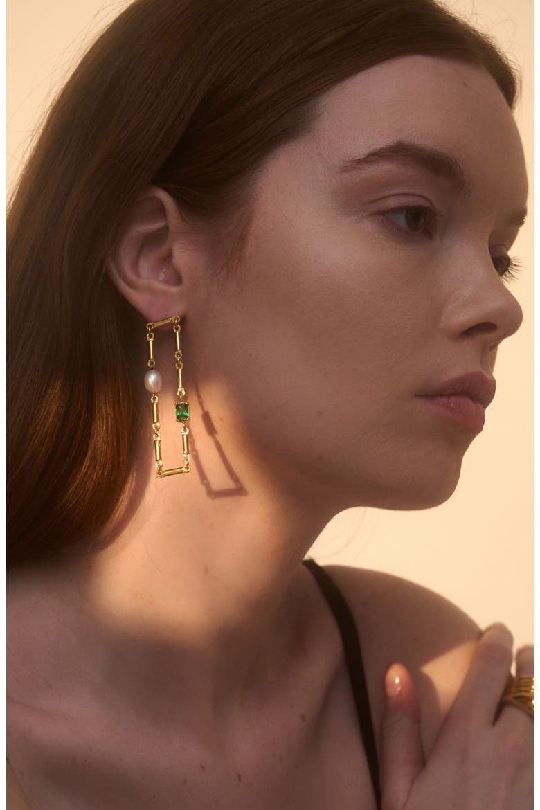 Athena Freshwater Pearl & Cubic Zirconia Drop Earrings, Alternate, color, GOLD/ GREEN