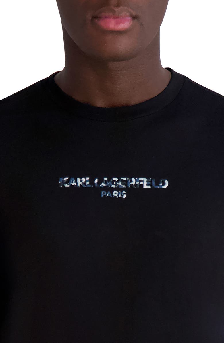 KARL LAGERFELD PARIS Camo Logo Graphic T-Shirt, Alternate, color, Black