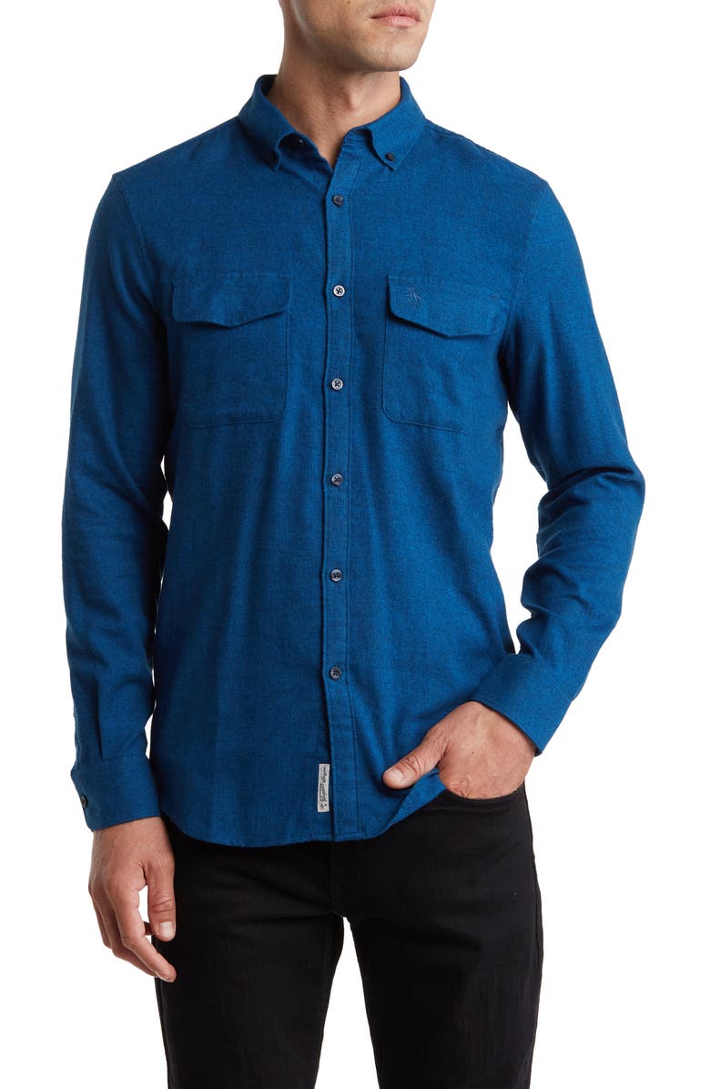 Original Penguin Jasper Chest Flap Pocket Flannel Shirt, Main, color, Classic Blue