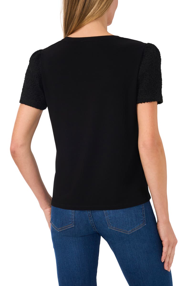 CeCe Short Sleeve Mixed Media Top, Alternate, color,