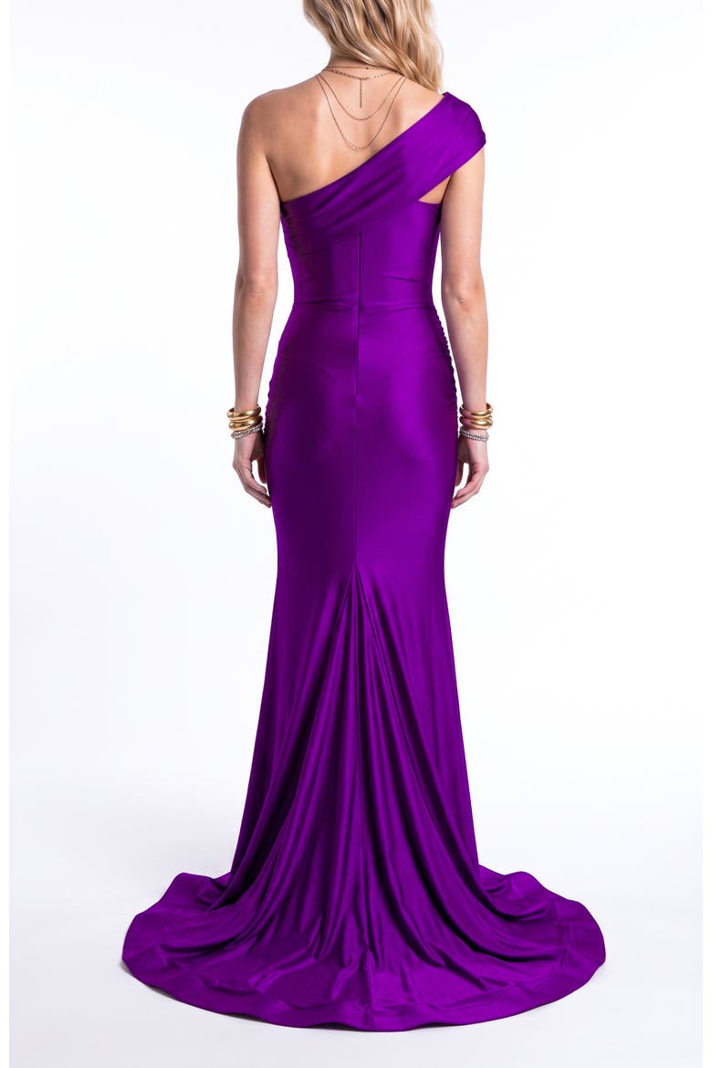 One-Shoulder Ruched Mermaid Gown, Alternate, color, Plum