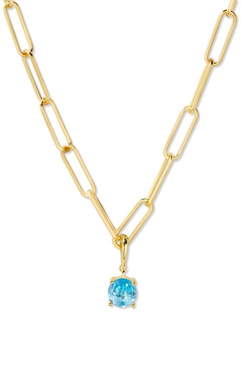 Melrose Birthstone Pendant Paper Clip Chain Necklace