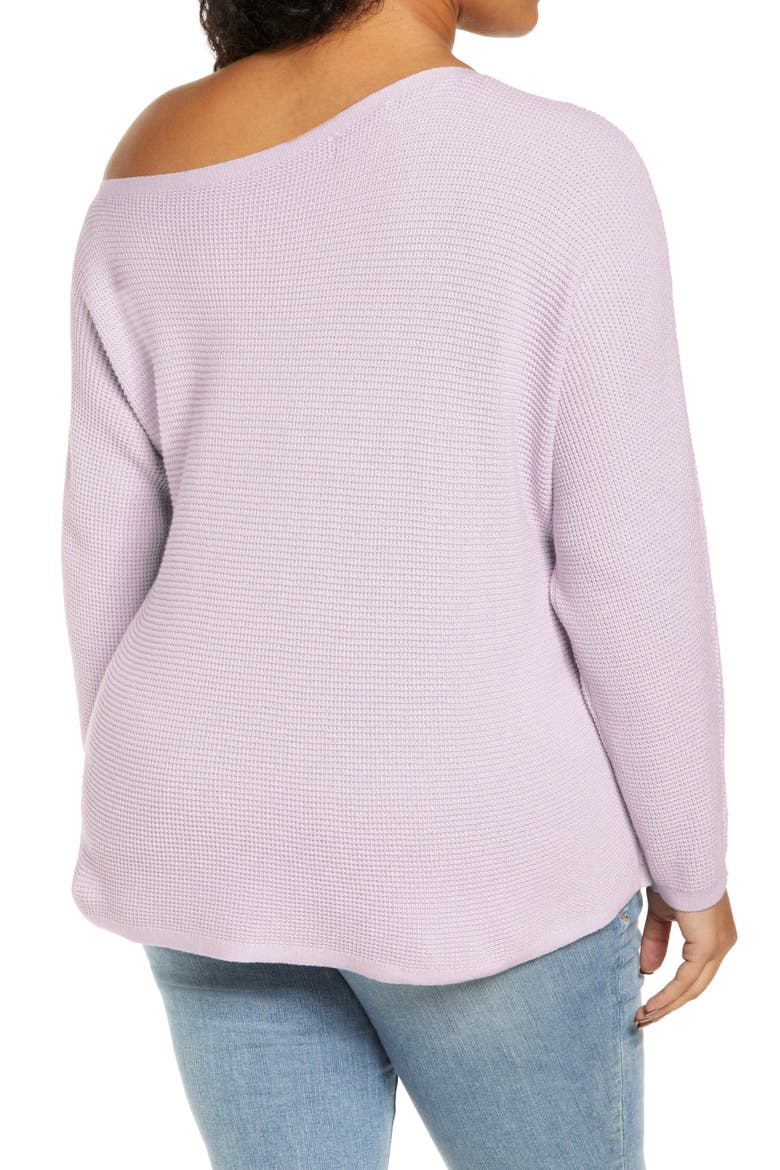 One-Shoulder Thermal Knit Sweater, Alternate, color, PURPLE EVENING