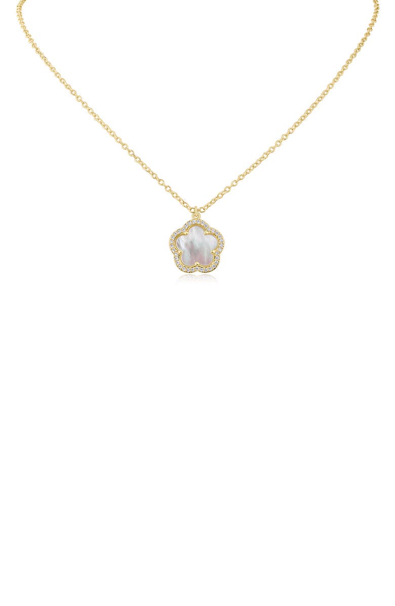 CZ by Kenneth Jay Lane Pavé Mother-of-Pearl Clover Pendant Necklace, Main, color, 