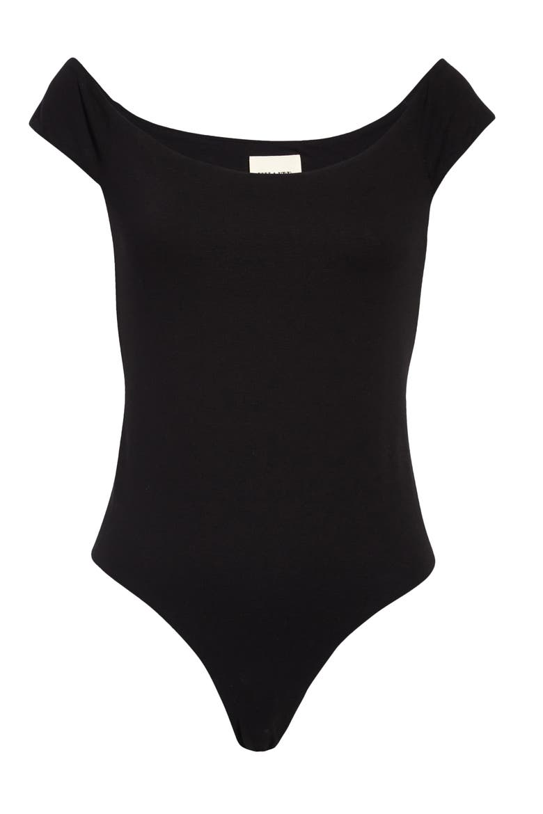Nima Off the Shoulder Stretch Cotton Bodysuit, Main, color, BLACK
