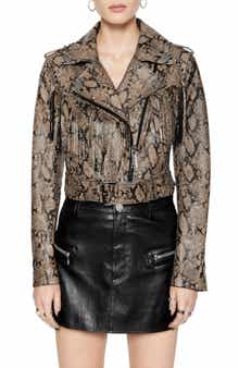 Rebecca Minkoff Janis Fringe Belted Leather Moto Jacket