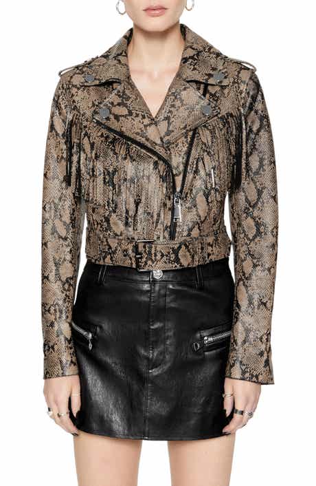 Rebecca Minkoff Janis Fringe Belted Leather Moto Jacket