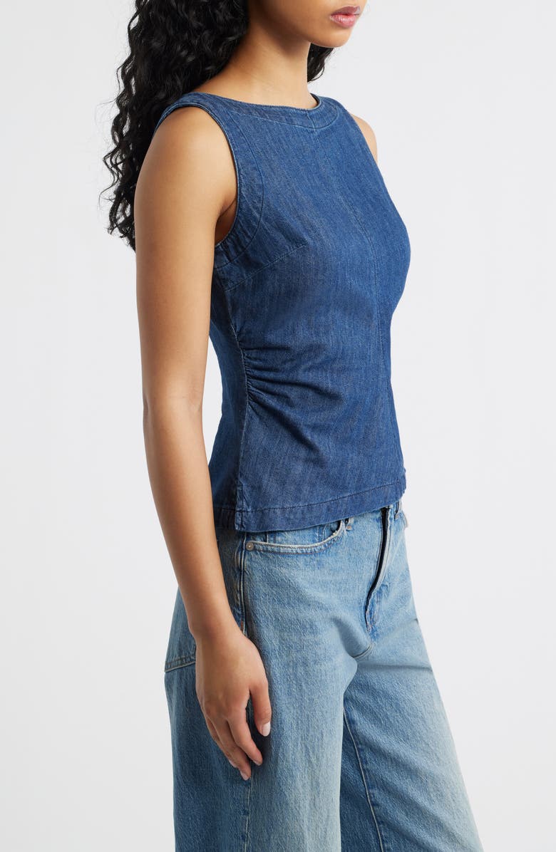 Madewell Ruched Denim Shell Top, Alternate, color, Light Rinse