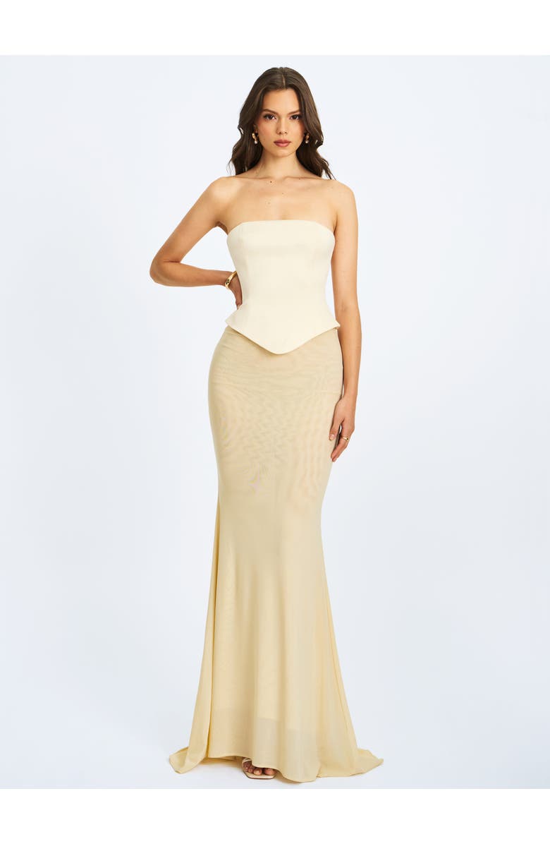 Miss Circle Adelina Peplum Mermaid Gown with Lace-up Back, Main, color, Butter Yellow