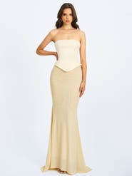Miss Circle Adelina Peplum Mermaid Gown with Lace-up Back