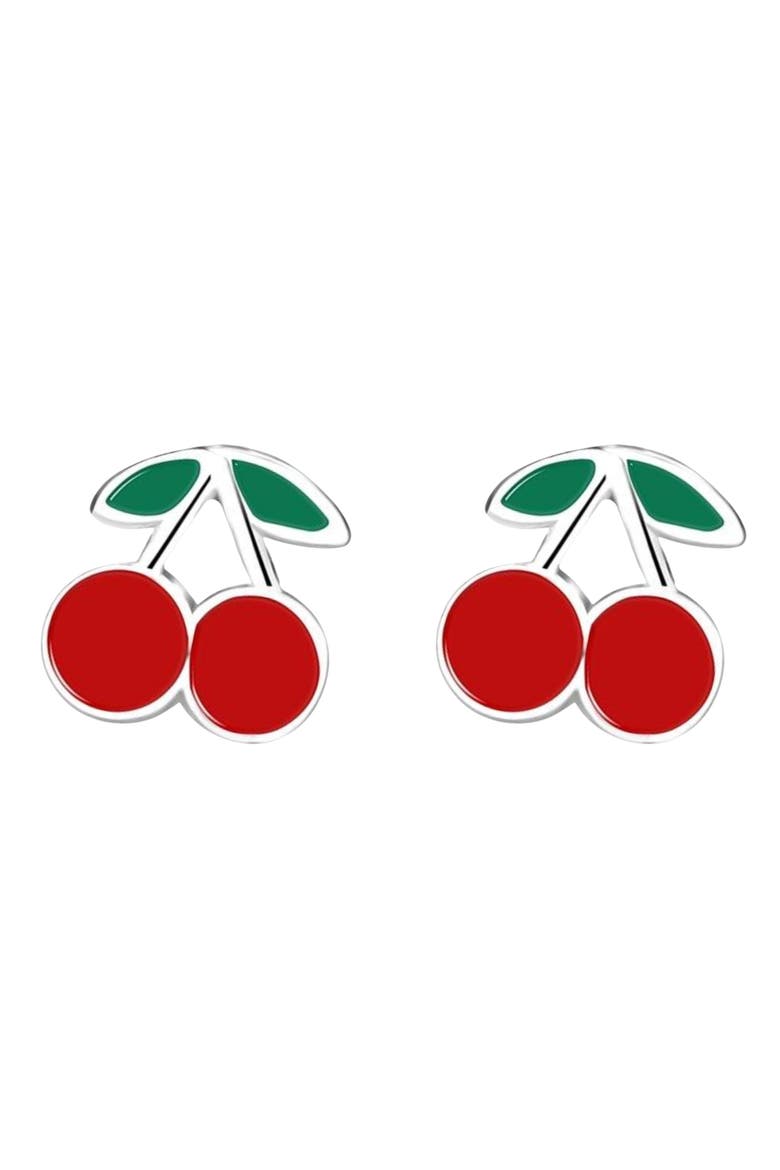 Kids' Sterling Silver Cherry Stud Earrings in Gift Bottle, Alternate, color, Red