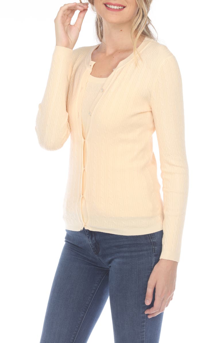RAIN AND ROSE Crewneck Button-Up Knit Top, Alternate, color, Beige