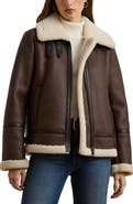 Lauren Ralph Lauren Faux Leather Jacket with Faux Shearling Trim