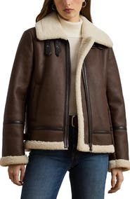 Lauren Ralph Lauren Faux Leather Jacket with Faux Shearling Trim