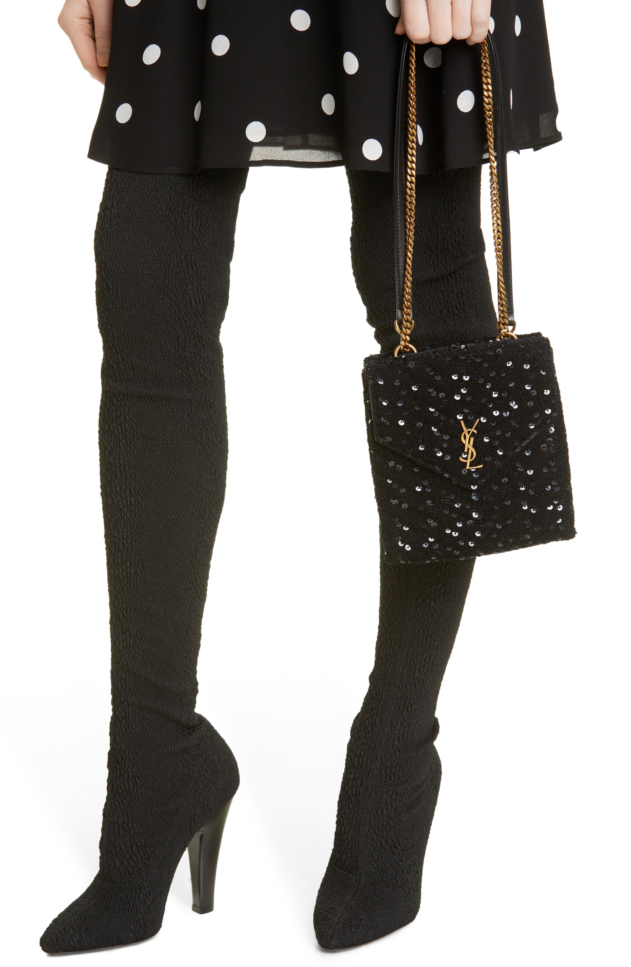 Saint Laurent Sequin Double Flap Crossbody Bag, Alternate, color, 