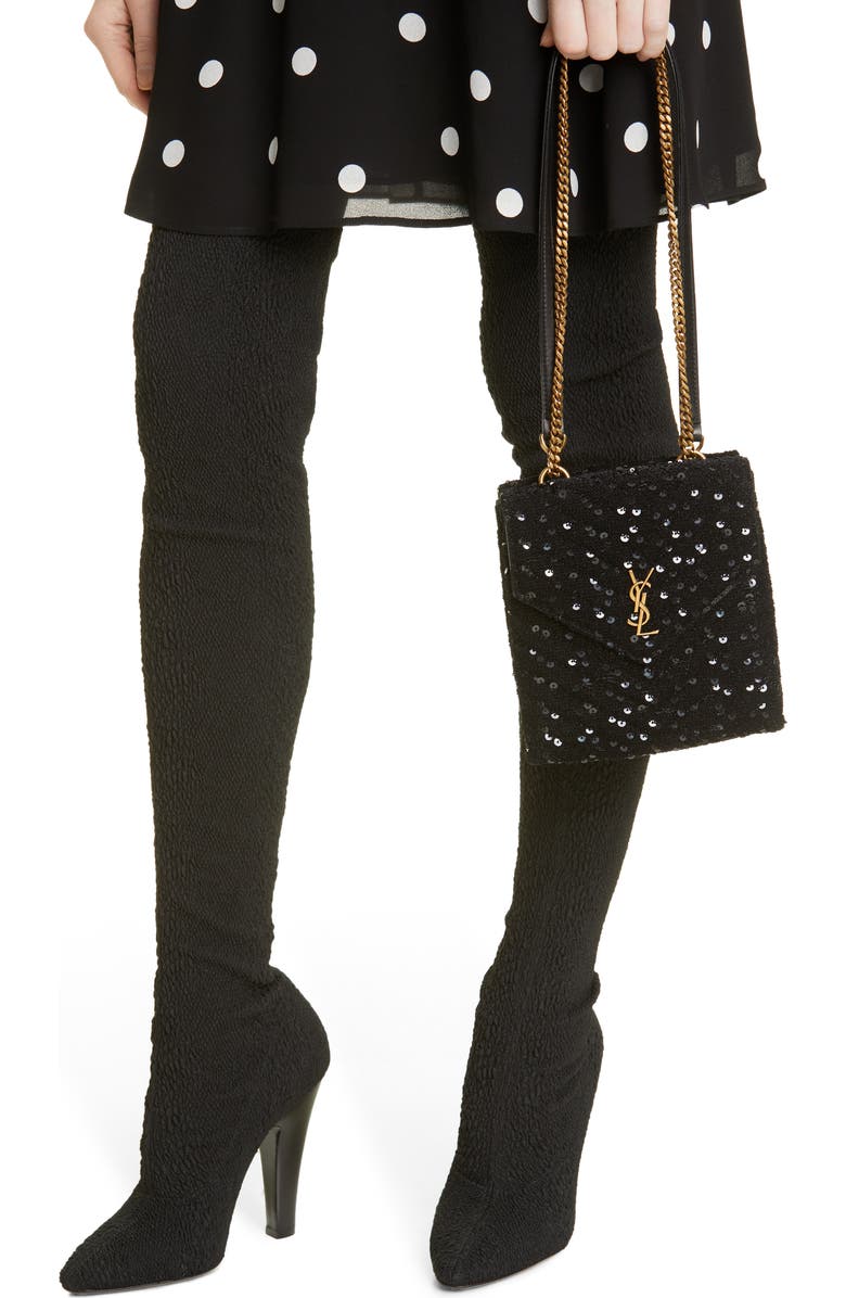 Saint Laurent Sequin Double Flap Crossbody Bag, Alternate, color,