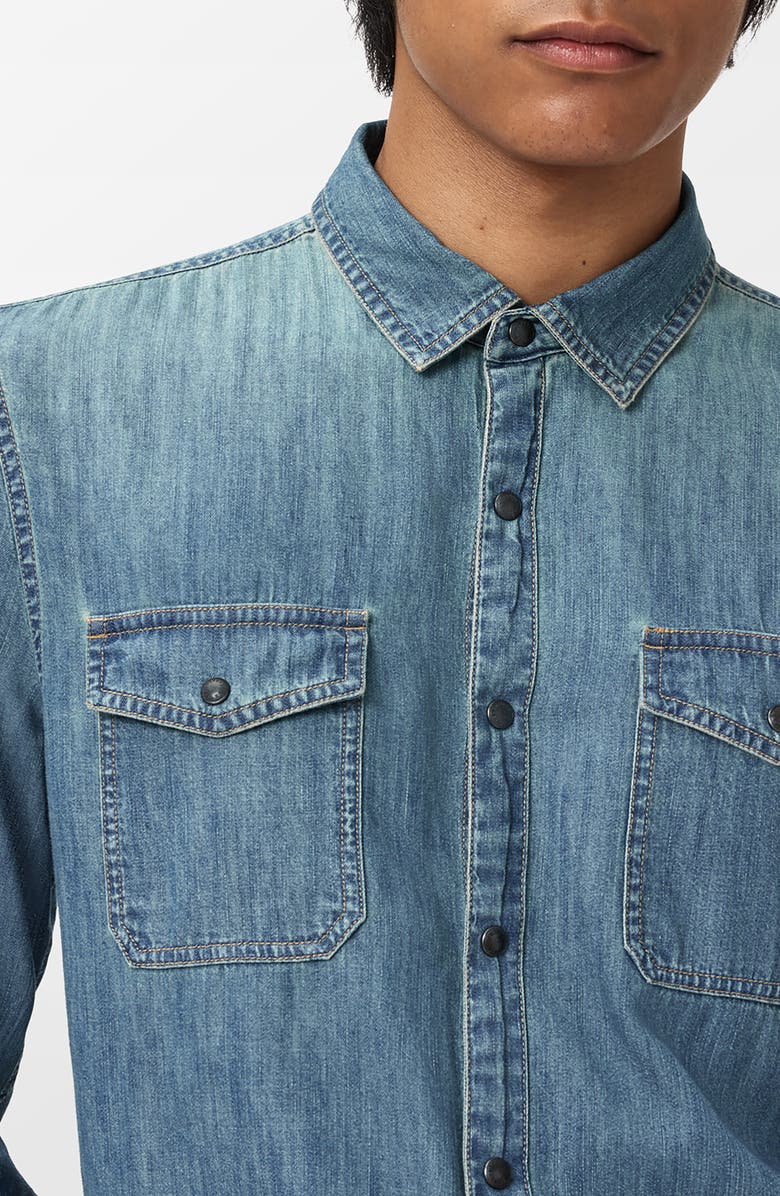 John Varvatos Otto Denim Snap-Up Western Shirt, Alternate, color, Aged Blue