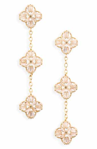 Crystal Clover Linear Drop Earrings