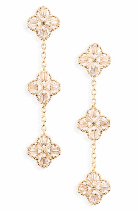 Crystal Clover Linear Drop Earrings