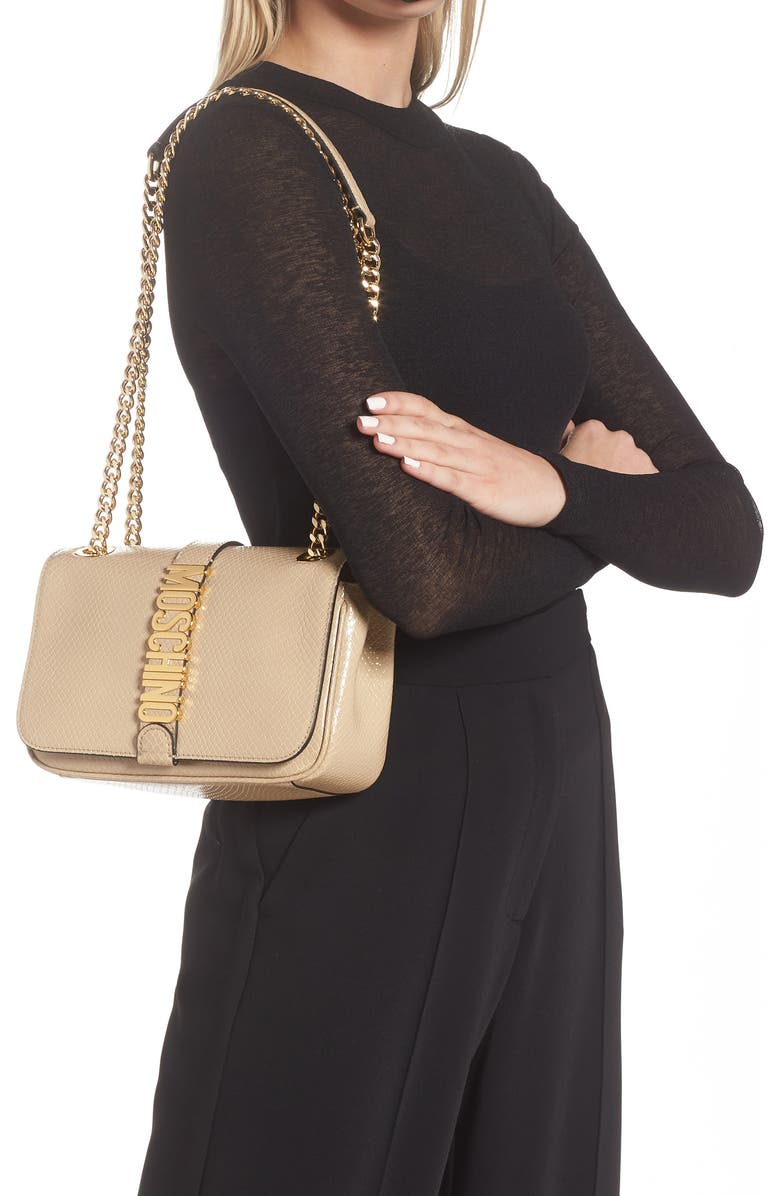 Moschino Python Embossed Leather Shoulder Bag, Alternate, color,