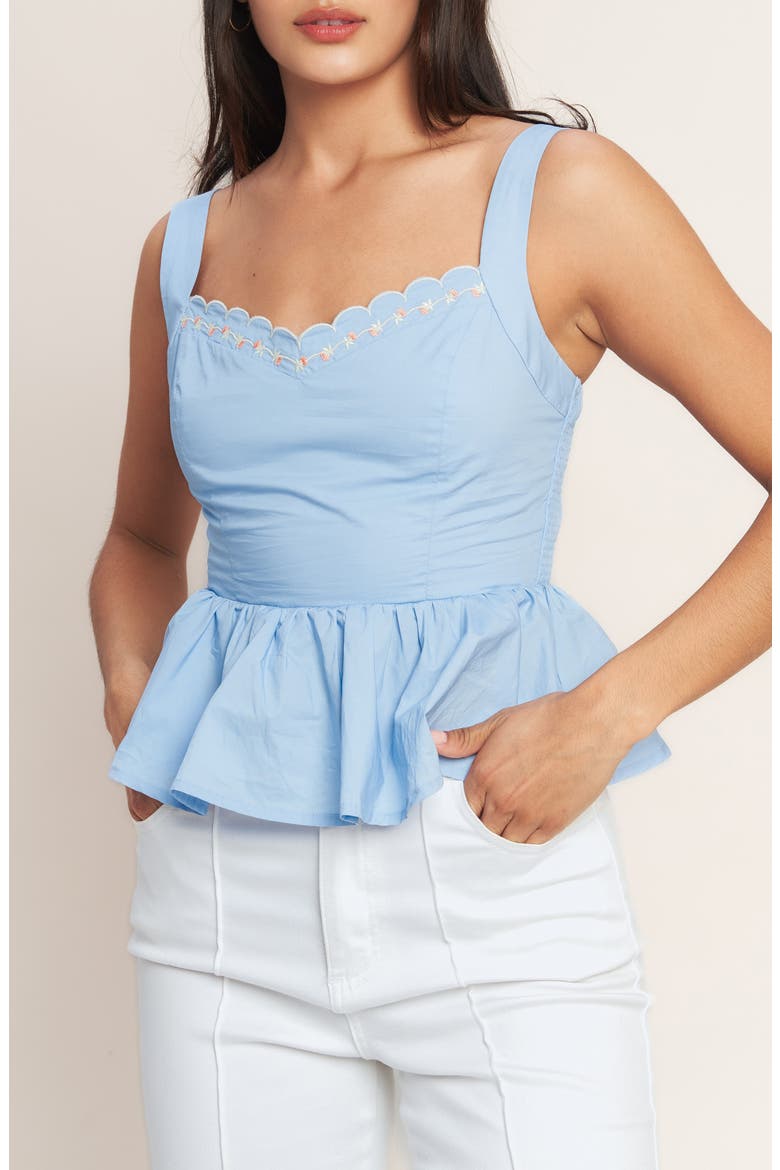 Embroidered Peplum Tank, Main, color, LIGHT BLUE