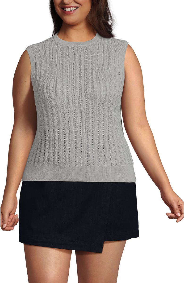 Lands' End Cotton Pointelle Shell Sweater, Main, color, Gray Heather