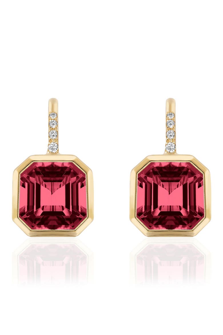 Gossip Asscher-Cut Semiprecious Stone & Diamond Drop Earrings, Main, color, DEEP RED