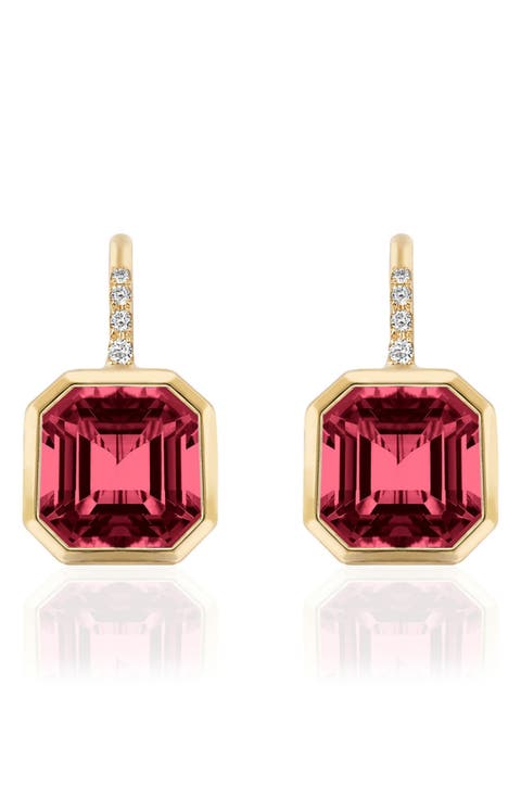 Gossip Asscher-Cut Semiprecious Stone & Diamond Drop Earrings